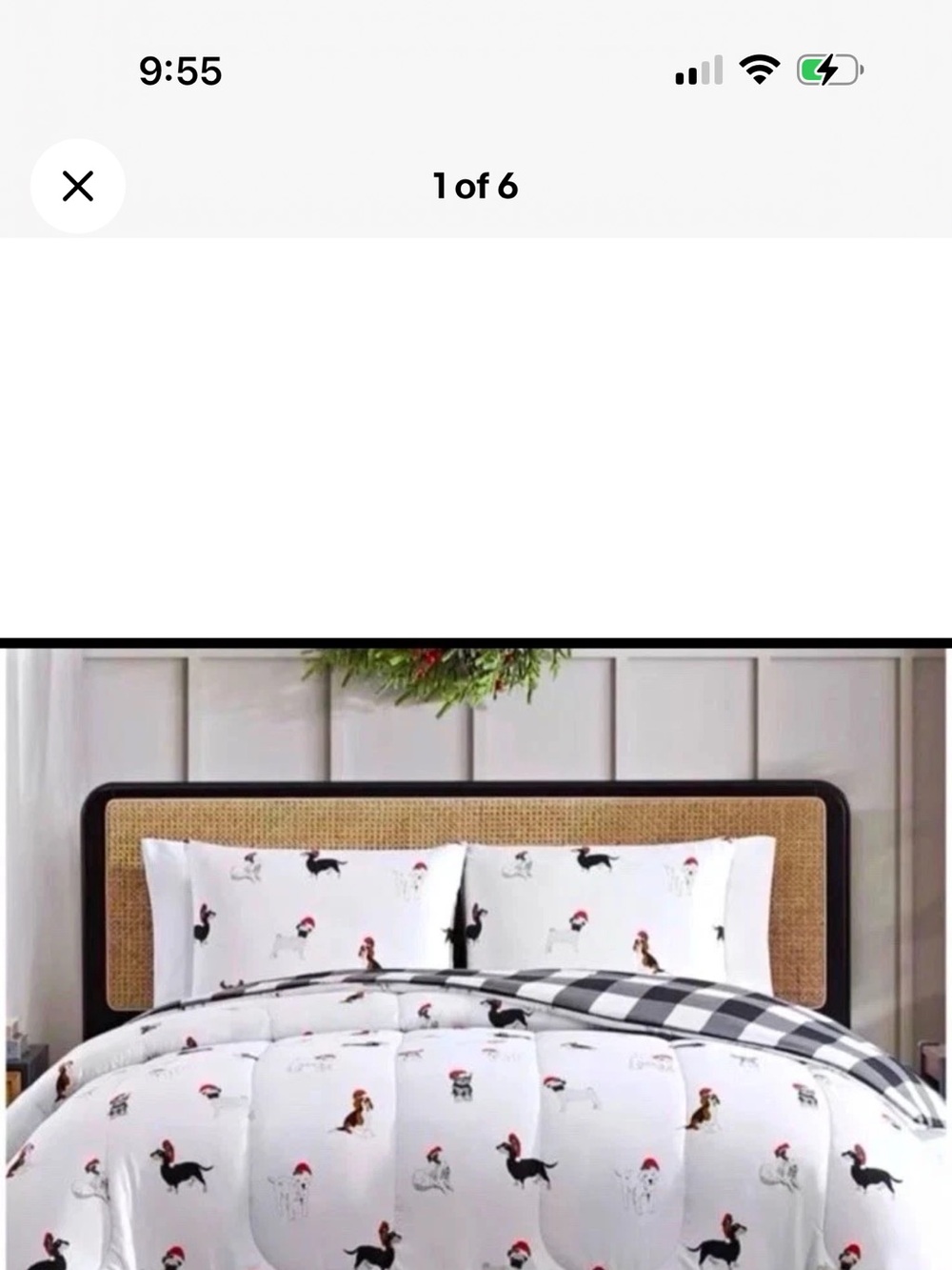 Full/Queen Comforter 3PC Reversible Set Black Plaid & Christmas Dogs Festive New